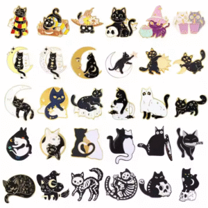 Halloween Wizard Hat Couple Cat Sun Moon Cat Brooch Black White Cat Alloy Enamel Badge Lapel Pins