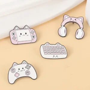 Cat Ears Gamer Girl Lapel Pin SET OF 4! Kitty Kawaii Pink Tech Neko Sim DS