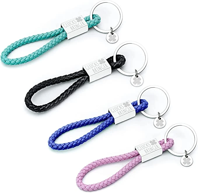 customized laser engraved leather rope keychain